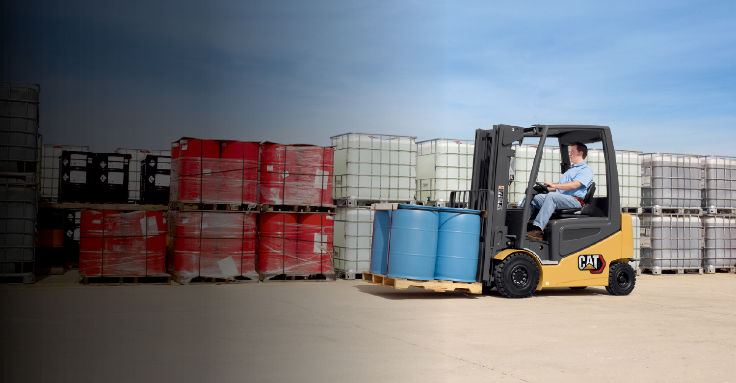 Cat electric forklift empty in warehouse